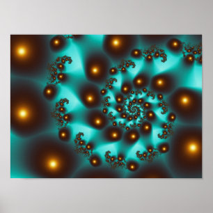 Blauwgroen Trippy Abstract Fine Art Fractal Poster