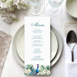 Blauwgroen Tropical Flowers Peacock Bruiloft Menu<br><div class="desc">Verhoog uw huwelijksreceptie met onze "Blauwgroen Tropical Flowers Peacock Wedding Menu". Dit prachtige menu is voorzien van een boeiende mix van blauwgroen pauwenveren en levendige tropische bloemen, die een vleugje exotische elegantie toevoegen aan uw receptietafels. Pas uw menu's aan met uw gekozen voedsel- en smaakkeuzes om een gepersonaliseerde eetervaring voor...</div>