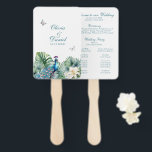 Blauwgroen Tropical Flowers Peacock Trouwprogramma Handwaaier<br><div class="desc">Houd uw gasten koel en stijlvol met onze "Blauwgroen Tropical Flowers Peacock Wedding Program Hand Fan." Deze unieke handventilator combineert functionaliteit met elegantie, met een boeiend ontwerp van blauwgroen pauwenveren, levendige tropische bloemen en weelderig blad. Pas uw huwelijksprogramma aan om belangrijke details over uw ceremonie op te nemen, zodat uw...</div>