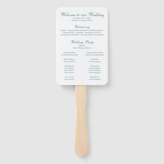 Blauwgroen Tropical Flowers Peacock Trouwprogramma Handwaaier (Achterkant)