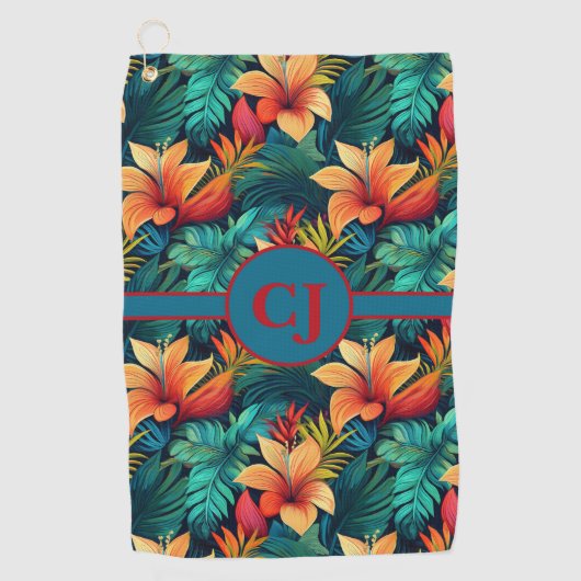 Blauwgroen Tropical Paradise golfhanddoek (Voorkant)
