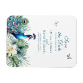 Blauwgroen Tropical Peacock Wedding Save the Date  Magneet (Horizontaal)