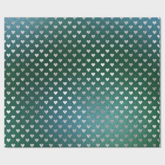 Blauwgroen Tropisch Groen Glas Zilveren Harten Gri Cadeaupapier (Vlak)