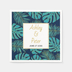 Blauwgroen tropisch monstera, palmbladeren, marvy  servet