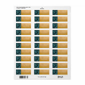 Blauwgroen tropisch palmblad goud modern scriptadr etiket (Full Sheet)