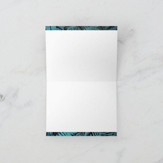 Blauwgroen tropisch palmpatvormig calligrafisch sc bedankkaart (Binnen)