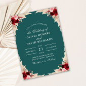 Blauwgroen Tropisch Roos herfst bruiloft uitnodigi Kaart