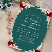 Blauwgroen Tropisch Roos herfst bruiloft uitnodigi Kaart