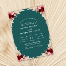 Blauwgroen Tropisch Roos herfst bruiloft uitnodigi