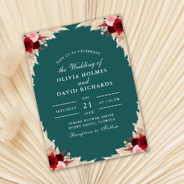 Blauwgroen Tropisch Roos herfst bruiloft uitnodigi Kaart