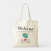 Blauwgroen tropische bladbestemming bruiloft welko tote bag (Achterkant)