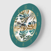 Blauwgroen tropische bladeren, gouden penseelstrek grote klok (Hoek)