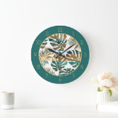 Blauwgroen tropische bladeren, gouden penseelstrek grote klok (Huis)