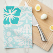 Blauwgroen tropische bloemen theedoek (Quarter Fold)