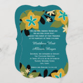 Blauwgroen tropische Floral Wedding Kaart (Voorkant / Achterkant)