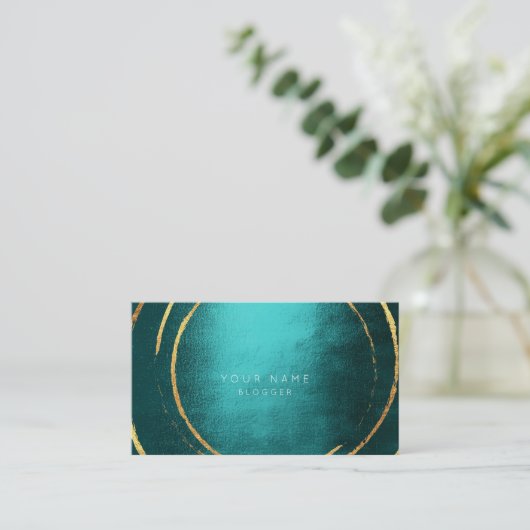 Blauwgroen tropische geometrische Golden Folie cir Visitekaartje (Staand voorkant)