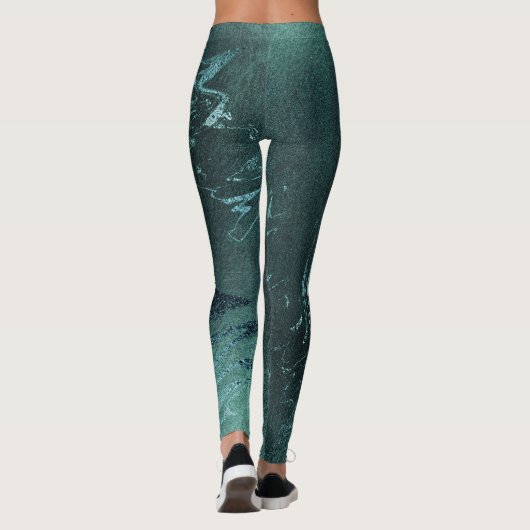 Blauwgroen tropische groene metalen Abstracte marm Leggings (Achterkant)