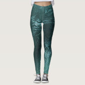 Blauwgroen tropische groene metalen Abstracte marm Leggings (Voorkant)