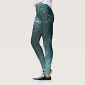 Blauwgroen tropische groene metalen Abstracte marm Leggings (Links)