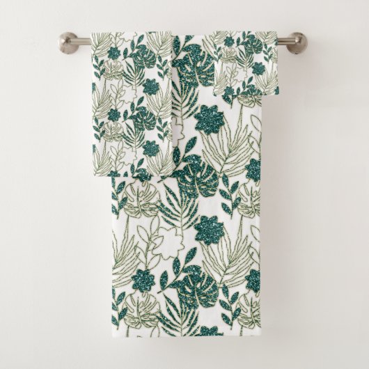 Blauwgroen tropische monstera Botanische witte bla Bad Handdoek (Insitu)
