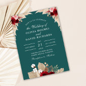 Blauwgroen Tropische Rozen bruiloft uitnodiging