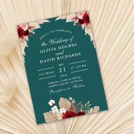 Blauwgroen Tropische Rozen bruiloft uitnodiging