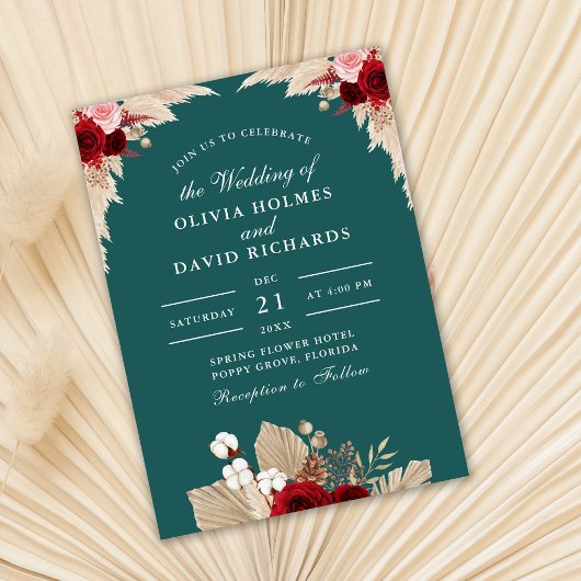 Blauwgroen Tropische Rozen bruiloft uitnodiging