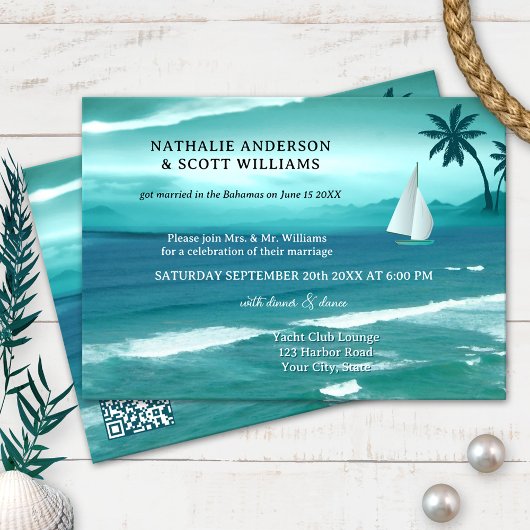 Blauwgroen Tropische Sailing QR-code na huwelijk Kaart