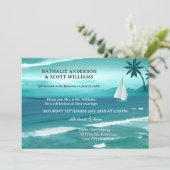 Blauwgroen Tropische Sailing QR-code na huwelijk Kaart (Staand voorkant)