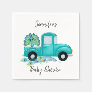 Blauwgroen Truck Peacock Baby shower Servet