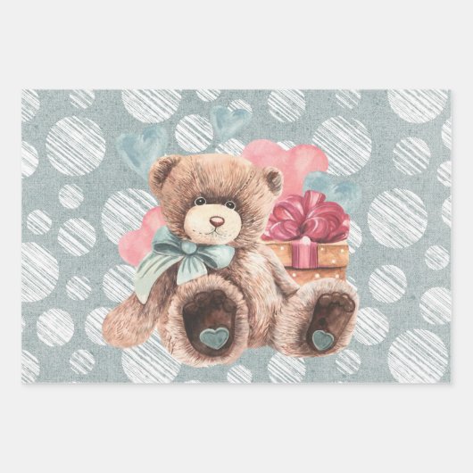  Blauwgroen Truck Teddy Bear Baby shower Inpakpapier Vel (Voorkant 2)