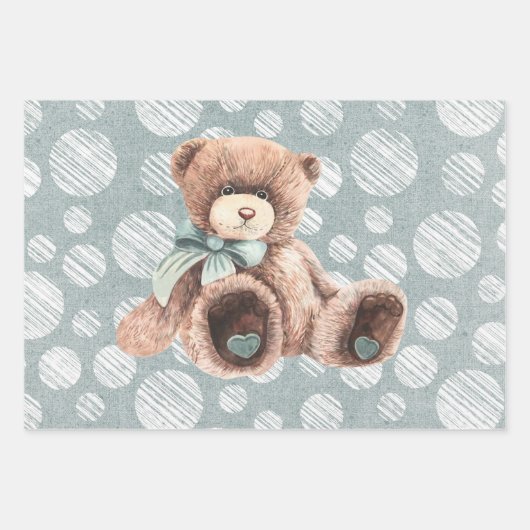 Blauwgroen Truck Teddy Bear Baby shower Inpakpapier Vel (Voorkant)