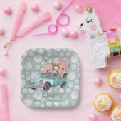  Blauwgroen Truck Teddy Bear Baby shower Papieren Bordje (Feest)