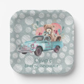  Blauwgroen Truck Teddy Bear Baby shower Papieren Bordje (Voorkant)