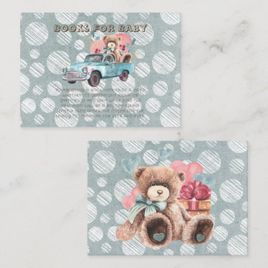 Blauwgroen Truck Teddy Bear Boeken voor Baby Visitekaartje (Voorkant / Achterkant)