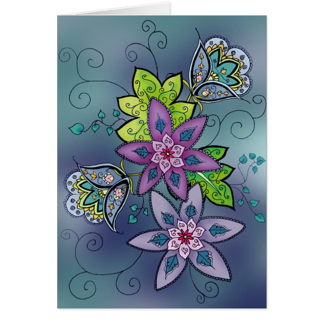 Blauwgroen Tulpkaart (blanco) (Voorkant)