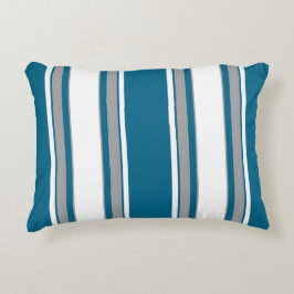 Blauwgroen, Turkoois, Grijs, Witte Strepen Accent Kussen