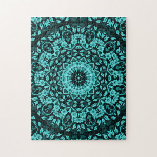 Blauwgroen Turkooise BloemenMandala Legpuzzel