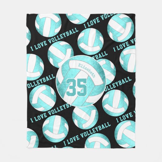 blauwgroen turkooise girly Ik hou van volleybal Fleece Deken (Voorkant)