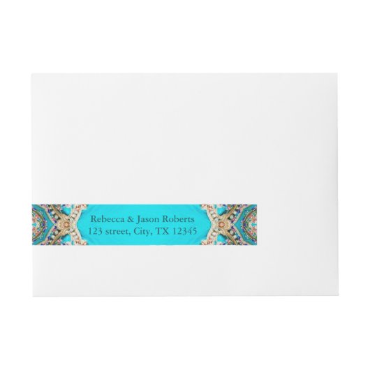  blauwgroen turkooispatroon bohemiaanse bruiloft adreslabel wikkel (Voorkant)