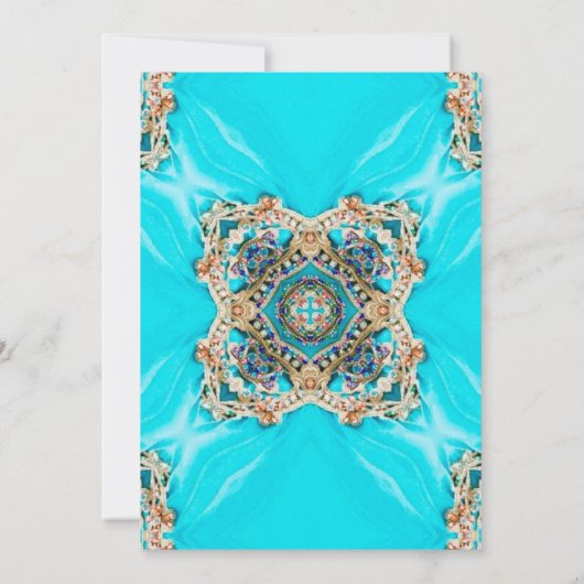  blauwgroen turkooispatroon bohemiaanse bruiloft kaart (Achterkant)