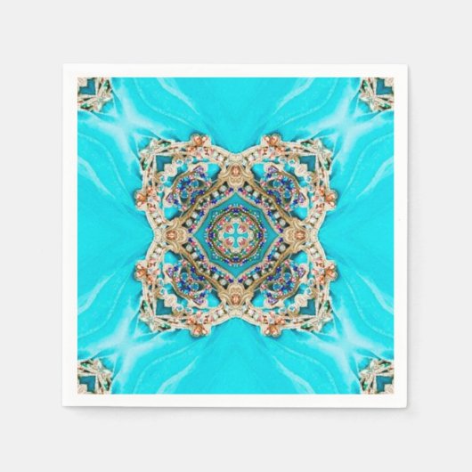 blauwgroen turkooispatroon bohemiaanse bruiloft servetten (Voorkant)