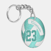 blauwgroen turkooizen kleurrijk girale volleybal sleutelhanger (Voorkant Links)