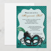 Blauwgroen Turquo Maskerade Mask Ball Costume Hall Kaart (Voorkant / Achterkant)
