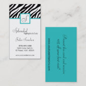 Blauwgroen Turquoi Zebra Print Personaliseer Visit Visitekaartje (Voorkant / Achterkant)