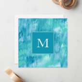 Blauwgroen Turquoise Abstract Notitiekaartje (Voorkant / Achterkant in situ)