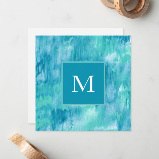 Blauwgroen Turquoise Abstract Notitiekaartje (Voorkant / Achterkant in situ)