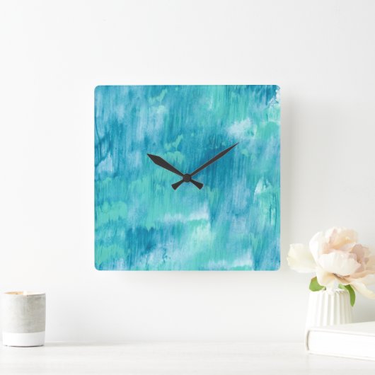 Blauwgroen Turquoise Abstract Vierkante Klok (Huis)