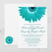 Blauwgroen Turquoise Aqua Daisy Wedding Invitation Kaart (Voorkant / Achterkant)