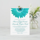 Blauwgroen Turquoise Aqua Daisy Wedding Invitation Kaart (Staand voorkant)